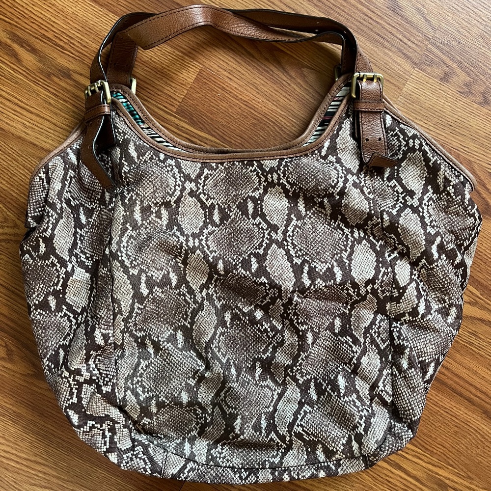 Cynthia Vincent snake print large hobo with leather straps